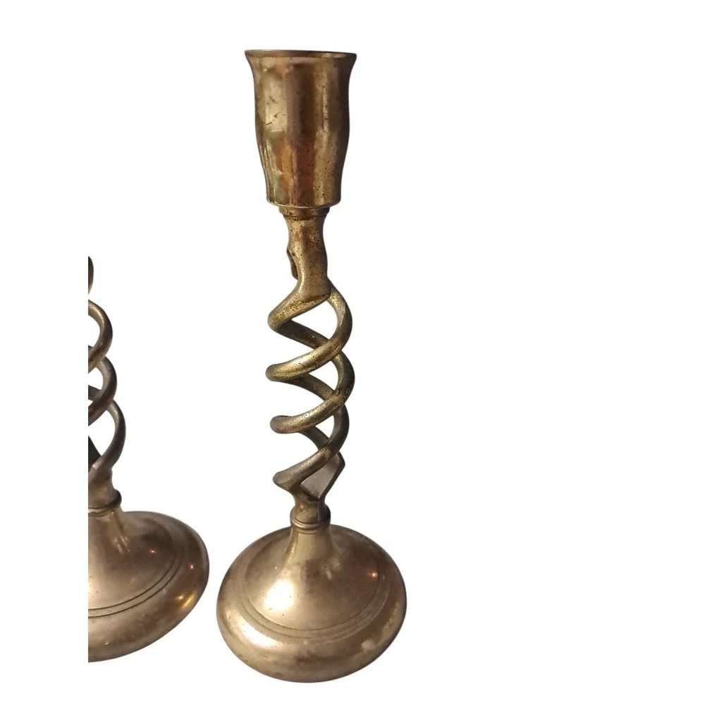 Vintage Pair of Open Barley Twist Candle Stick Holders 7.5